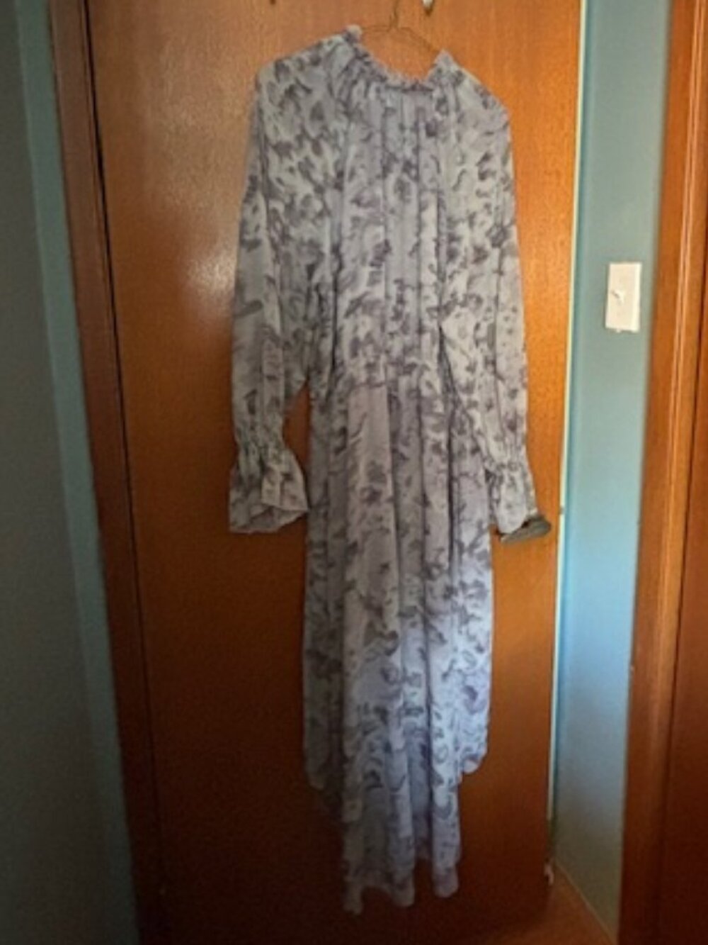 Reitmans Semi Sheer Long-Sleeve V-Neck Ruffle Collar Midi Dress High-Low Hem XXL - Picture 6 of 16